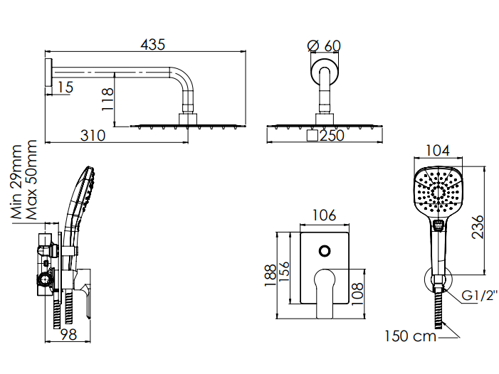 VENTO DOCCIA AD INCASSO